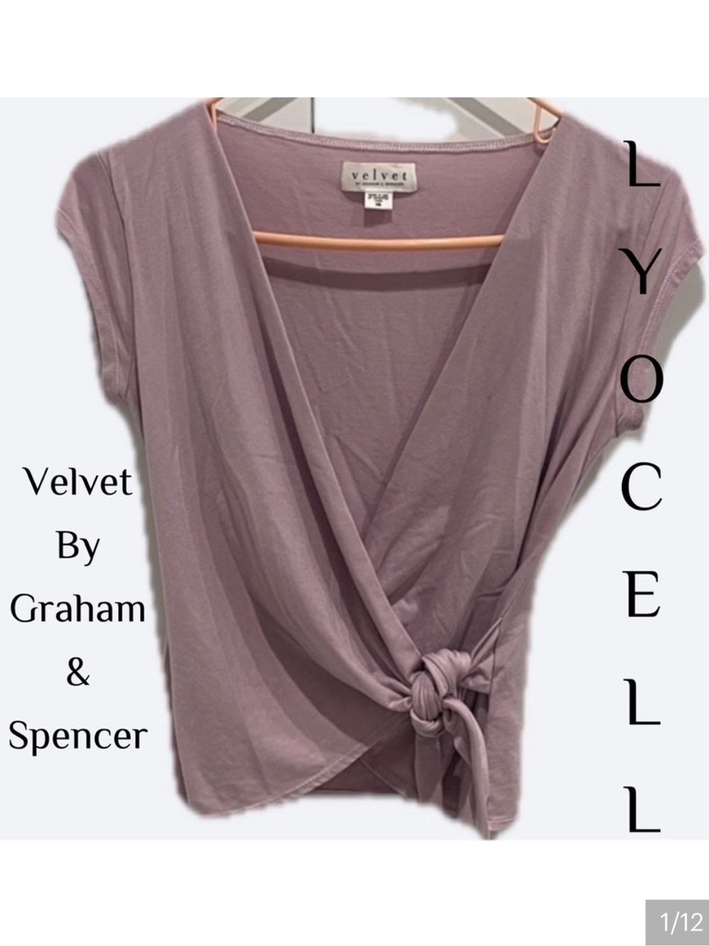 Velvet Graham Spencer Mauve Lyocell Wrap Blouse Tie Top Made in USA XS